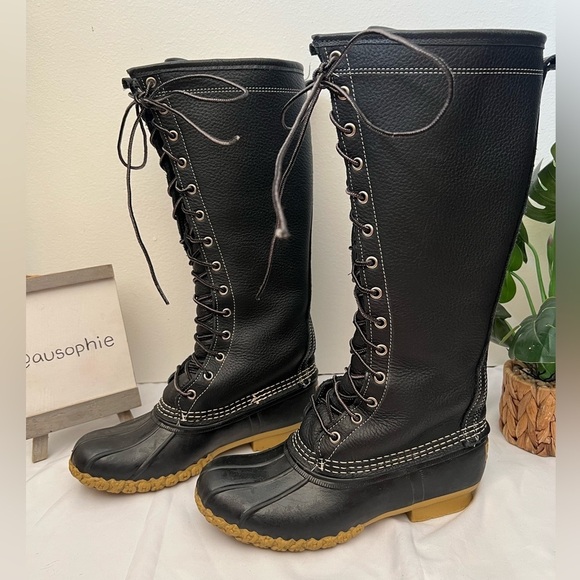Rare! L.L. Bean Tall 16” shearling lamb fur lined tumbled leather duck boot 7 - Picture 2 of 11